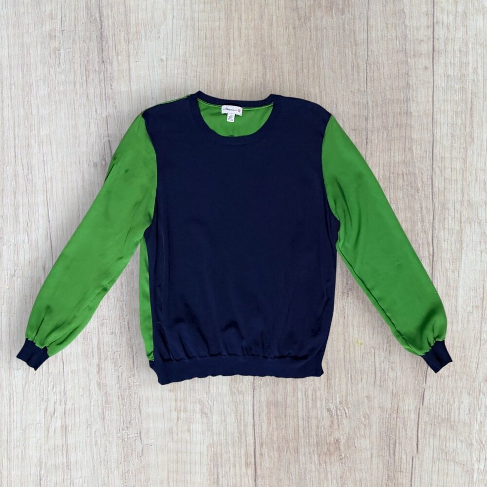3.1 Phillip Lim Target Colorblock Sweater Navy Green Modern Preppy Womens L